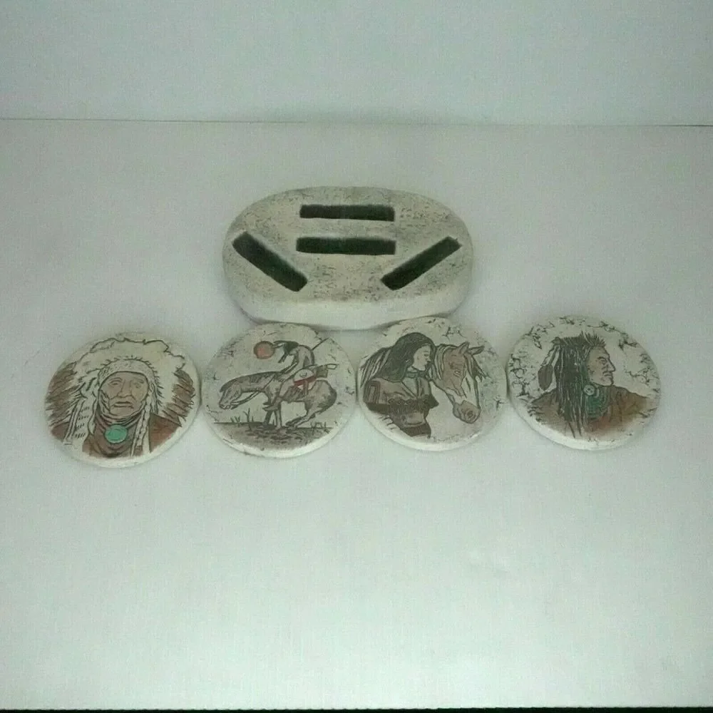 Shapes of Clay Four Indian Coasters and Stand by Stan Ash of Mt. St Helens
